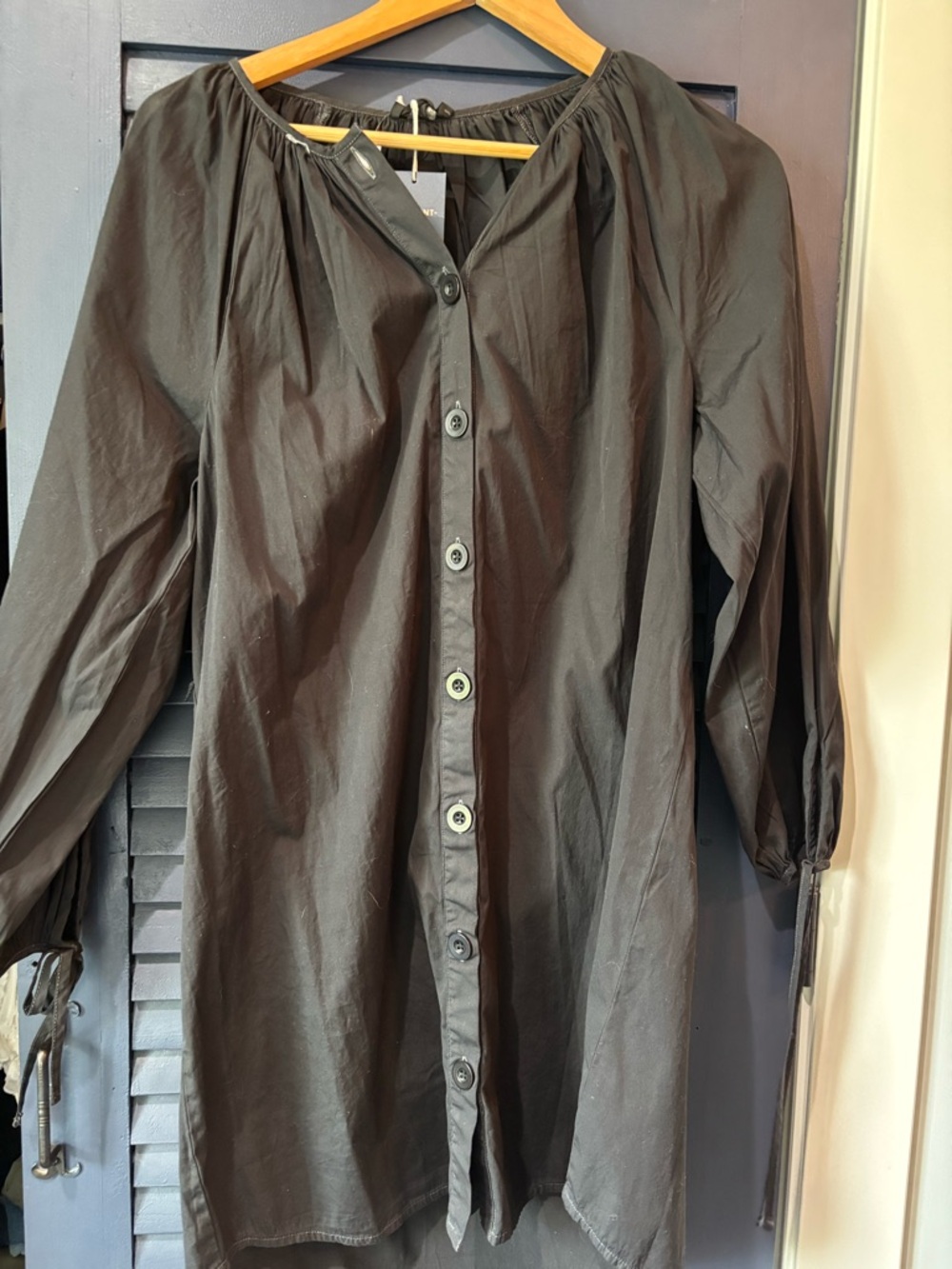 Black Button-Front Peasant Dress